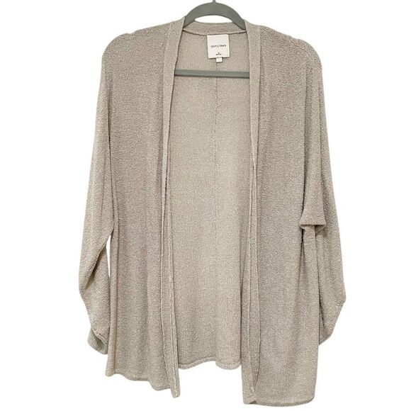 Gentle Fawn Open Front Beige Taupe Dolman Sleeve Cardigan M Coastal Lagenlook - Picture 1 of 9